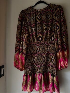 Olivaceous Pink and Gold Patterned Long Sleeve Dress